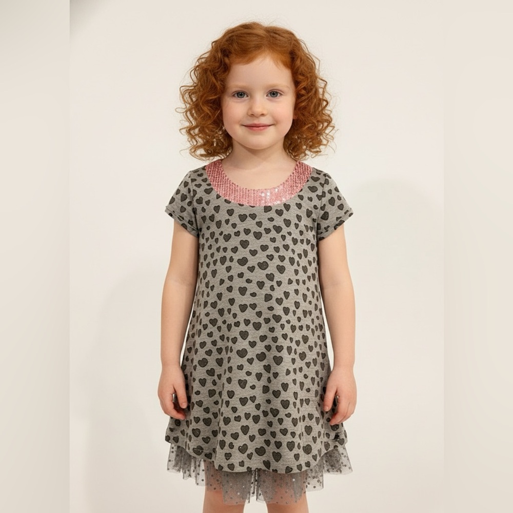 Lipstik Girls Sparkly Hearts 💕 Gray and Pink‎ Kids Dress NWT sz 5